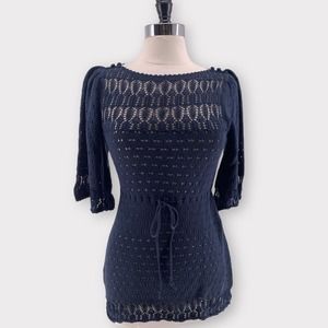 Anthropologie MOTH Crochet Knit Navy Blue Top Small